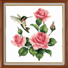  X-1150, Birds and lilac  The cross stitch kit contains: DMC cotton thread, 16 count cotton Aida Zweigart, needle, color chart and instructions. Size (23.5 x 36 cm)