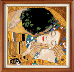 X-114, The kiss - Gustav Klimt The cross stitch kit contains: DMC cotton thread, 16 count cotton Aida Zweigart, needle, color chart and instructions