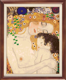 X-113, Mother and child (Gustav KlimtThe cross stitch kit contains: DMC cotton thread, 16 count cotton Aida Zweigart, needle, color chart and instructions. Size (31 � 39 cm) The cross stitch kit contains: DMC cotton thread, 16 count cotton Aida Zweigart, needle, color chart and instructions