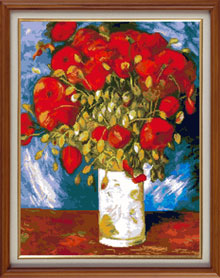 X-121, Poppies, V. van Gogh The cross stitch kit contains: DMC cotton thread, 16 count cotton Aida Zweigart, needle, color chart and instructions