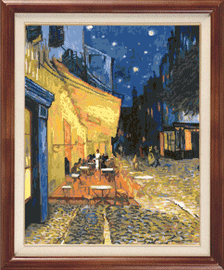 X-119, Caffe terrace, V. van Gogh The cross stitch kit contains: DMC cotton thread, 16 count cotton Aida Zweigart, needle, color chart and instructions