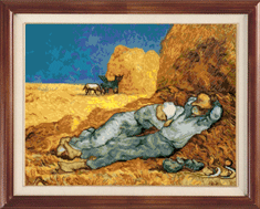 X-116, Siesta, V. van Gogh The cross stitch kit contains: DMC cotton thread, 16 count cotton Aida Zweigart, needle, color chart and instructions